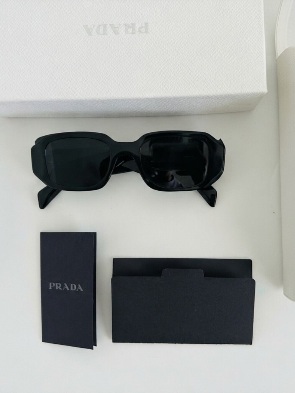 Prada Black Rectangle Sunglasses - Excellent Condition. With Case, Box and Card.